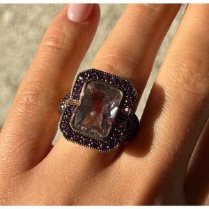 925 STERLING SILVER GOLD PLATED MORGANITE & AMETHYST RING  SIZE 6